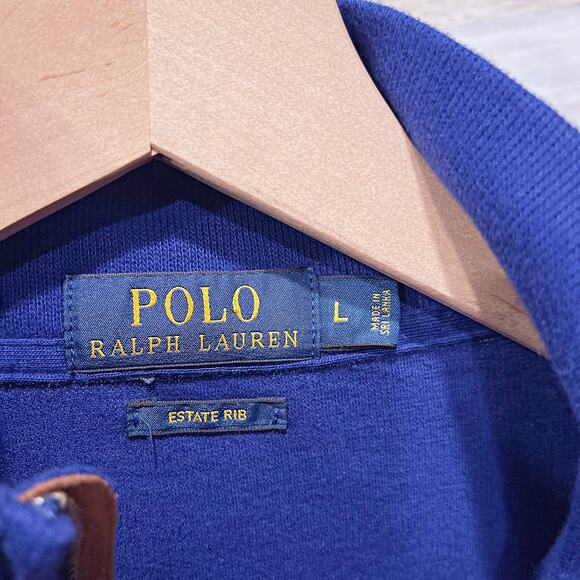POLO Ralph Lauren Estate Rib 1/4 Zip Sweater Blue Cotton Jersey Mens Large - Picture 6 of 7